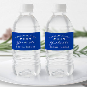 2025 Blue White Script Cap Graduation Water Bottle Label