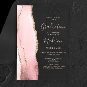 2025 Blush Pink Gold Agate Gold Text Graduation Acrylic Invitations