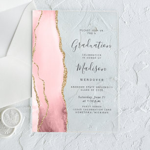 2025 Blush Pink Gold Agate Grey Text Graduation Acrylic Invitations