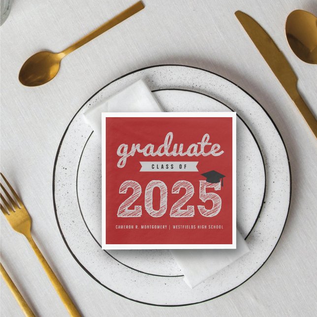 2025 Bold Sketch Text Red Modern Graduation Party Napkin (2025 Bold Gold Sketch Text On Red Modern Graduation Party Paper Napkins @ fatfatin)