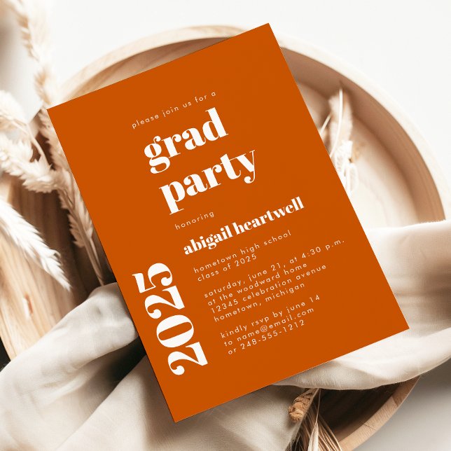 2025 Bold Typography Burnt Orange Grad Party Invitation (Creator Uploaded)