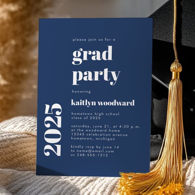 2025 Bold Typography Navy Blue Graduation Party Invitation (Creator Uploaded)