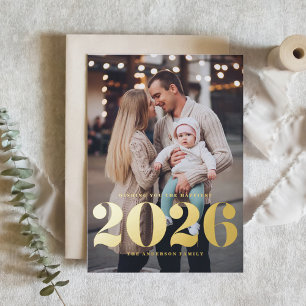2025 Bold Typography Vertical Photo New Year Foil Holiday Card