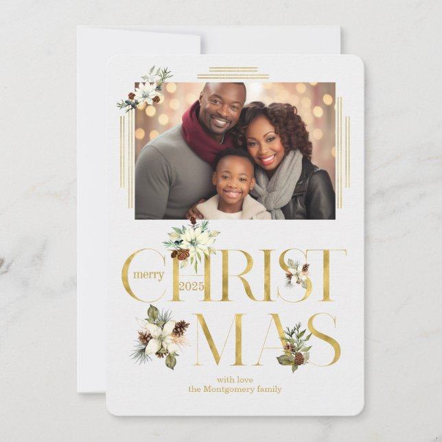 2025 Botanical Christmas Text Single Photo Holiday Card (Front)