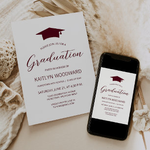 2025 Burgundy Cap Modern Graduation Party Invitation