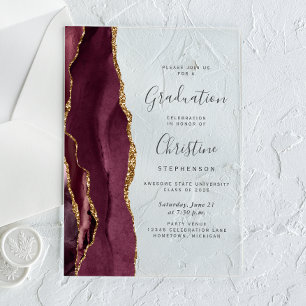 2025 Burgundy Gold Agate Grey Text Graduation Acrylic Invitations