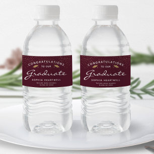 2025 Burgundy Gold Cap White Script Graduation Water Bottle Label