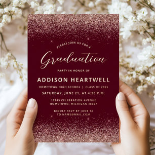 2025 Burgundy Rose Gold Glitter Graduation Party