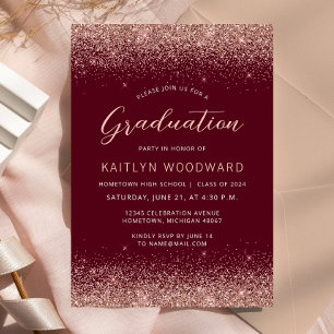 2025 Burgundy Rose Gold Glitter Graduation Party Invitation