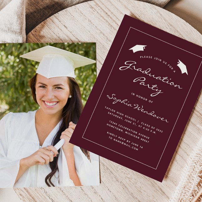 2025 Burgundy White Border Graduation Party Invitation (Creator Uploaded)
