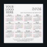 2025 Business Calendar Magnet Company Logo Simple<br><div class="desc">This simple square 2025 magnetic calendar is a template to place your logo, add company contacts, slogan or another text for your clients and colleagues. Months are in script font. Saturdays and Sundays are in red to plan and discuss the working days with ease. It's a practical gift idea for...</div>
