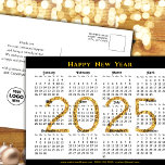 2025 Business Calendar Modern Black Gold Glitter   Holiday Postcard<br><div class="desc">2025 Corporate Calendar with US Holidays Modern Black Gold Glitter Script New Year Holiday Postcard. All the texts are pre-arranged for you to personalise easily and quickly with your own details. Wish you all a Happy Holidays and an Amazing New Year! For many other card designs, please visit : (Holiday...</div>
