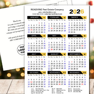 2025 Business Calendar with US Holidays Gold Black Holiday Postcard