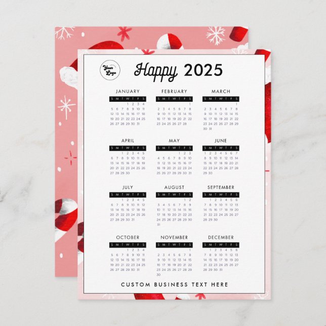 2025 Business Logo Calendar Company Festive Red Holiday Card (Front/Back)
