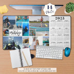 2025 Calendar 14 Photos Monogram Name Custom Colou Desk Mat<br><div class="desc">Create your own personalised, custom colour photo and calendar desk mat featuring a 2025 year-at-a-glance calendar (contact designer for another year's calendar) and an easy-to-upload photo collage template featuring 14 pictures in various shapes and sizes, both horizontal and vertical to accommodate a wide variety of photo subjects. Personalise with a...</div>