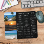 2025 Calendar 3 Photo Personalized Black Mouse Pad<br><div class="desc">Create your own personalized calendar mouse pad featuring 3 of your own photos (or keep the tropical beach images), a 2025 year-at-at-glance calendar and personalized with a name, monogram, company name or other custom text in your choice of colors. Change the text font style, color, size and placement and/or the...</div>