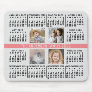 2025 Calendar 4 Custom Photo Name Grey Coral Black Mouse Pad