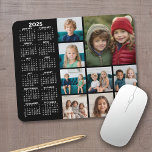 2025 Calendar - 9 photo collage - black Mouse Pad<br><div class="desc">A 2025 calendar with a place for 9 photos. You can add a name,  monogram or other custom text. The calendar is uncluttered and easy to read. You can change the background colour if you click on the customise link and go to the advanced design area.</div>