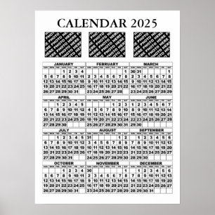 2025 Calendar Add 3 Photos Poster White 18x24in