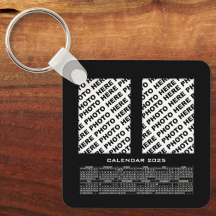 2025 Calendar Add 4 Vertical Photos Metal Keychain