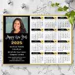 2025 Calendar Black Gold Business Photo Magnetic<br><div class="desc">2025 Calendar Corporate Business Modern Gold and Black Hand-written Script 'Happy New Year' Simple Photo Holiday Magnetic Card featuring 2024 Calendar with public holidays. All the texts are pre-arranged for you to personalise easily and quickly with your own details.</div>
