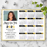 2025 Calendar Black Gold Business Photo Magnetic<br><div class="desc">2025 Calendar Corporate Business Modern Gold and Black Hand-written Script 'Happy New Year' Simple Photo Holiday Magnetic Card featuring 2024 Colourful Calendar. All the texts are pre-arranged for you to personalise easily and quickly with your own details.</div>