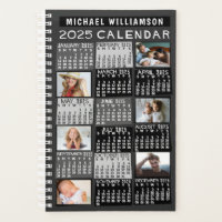 2025 Calendar Black Mod 12 Photo Collage Name Sm