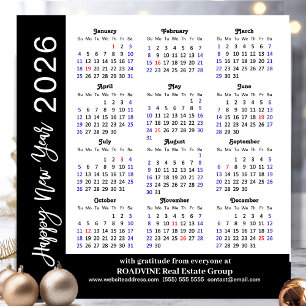 2025 Calendar Black White Corporate Magnetic Card