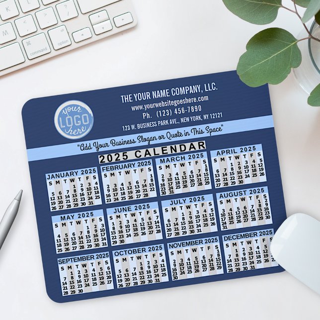 2025 Calendar Blue Easy Custom Business Logo Name Mouse Pad (Creator Uploaded)