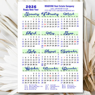 2025 Calendar Blue Script Simple Business Magnetic