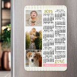 2025 Calendar Blush Pink Gold Family Photo Collage Magnet<br><div class="desc">Celebrate 2025 with this elegant photo collage calendar magnet. With easy-to-read dates in bold black, this beautifully simple calendar has the words "2025" and "LOVE" in faux gold glitter with a blush pink bar along the bottom for your personalized family name or other text. Vertically along the left side, add...</div>