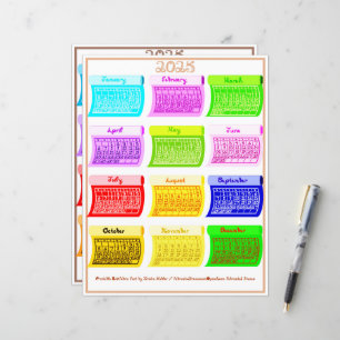2025 Calendar Bolt Fabric Font 12 Colour Months
