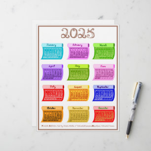 2025 Calendar Bolt Fabric Font 12 Colour Months Custom Letterhead