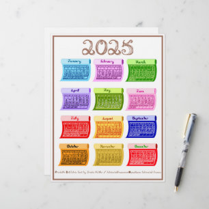 2025 Calendar Bolt Fabric Font 12 Colourful Months