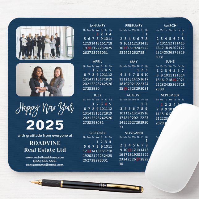 2025 Calendar Business 2 Photo Modern Blue Simple Mouse Pad (Creator Uploaded)