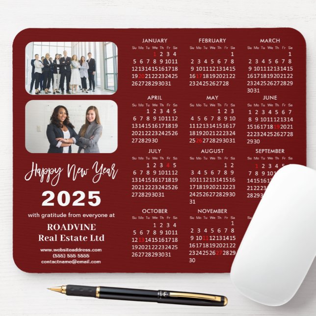 2025 Calendar Business 2 Photo Modern Red Simple Mouse Pad (Creator Uploaded)