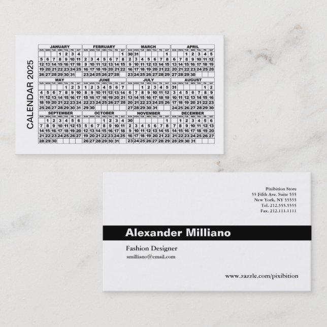 2025 Calendar Business Card horizontal White (Front/Back)