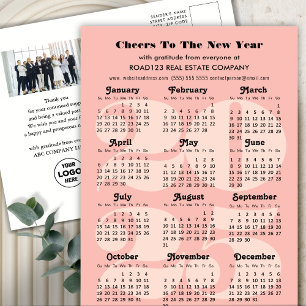 2025 Calendar Business Elegant Pink Minimalist Holiday Postcard
