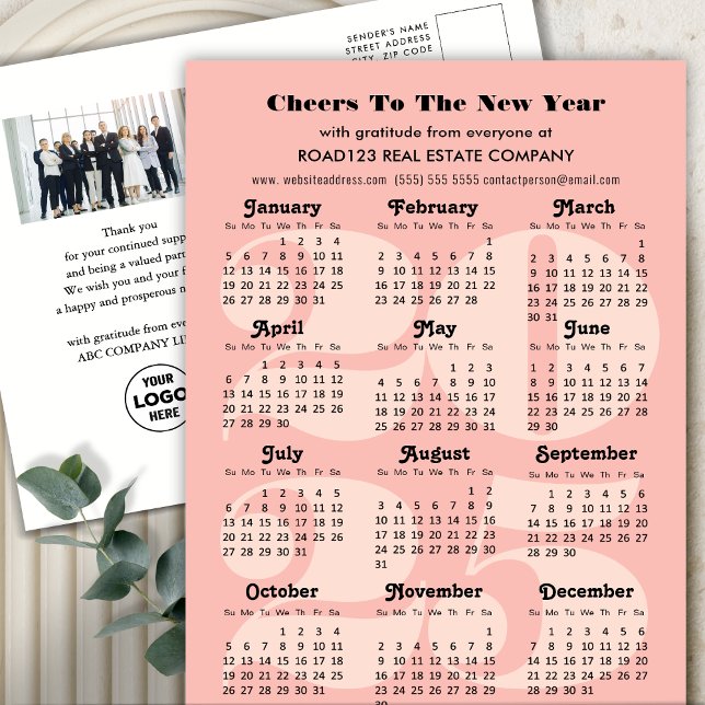 2025 Calendar Business Elegant Pink Minimalist Holiday Postcard (Creator Uploaded)