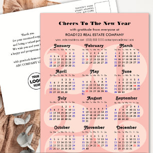 2025 Calendar Business Elegant Pink Minimalist Holiday Postcard