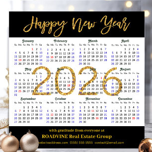 2025 Calendar Business Gold Glitter Modern Black Holiday Card