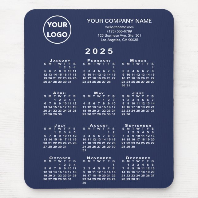 2025 Calendar Business Logo and Text on Navy Blue Mouse Pad (Front)