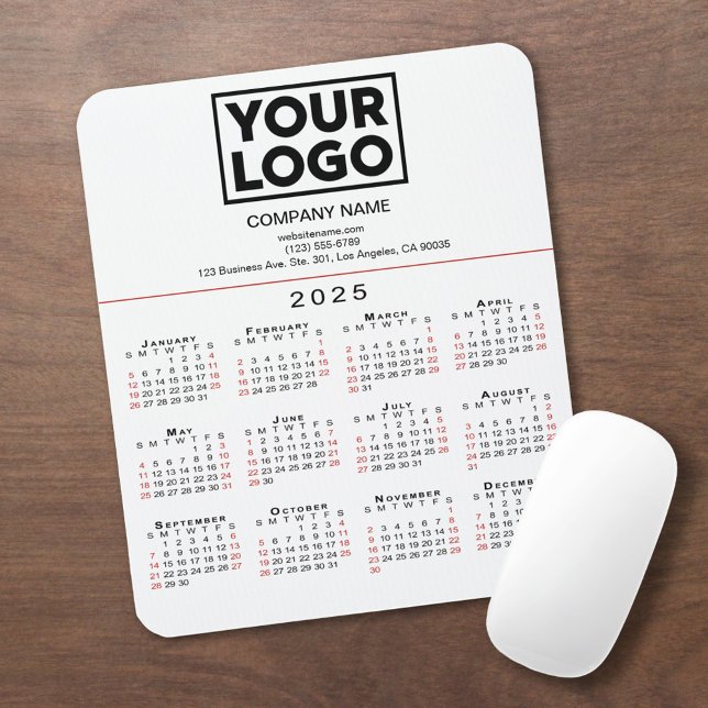 2025 Calendar Business Logo and Text on White Mouse Pad (2025 Calendar Business Logo and Text on White Mouse Pad in situ)
