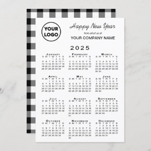 2025 Calendar Business Logo Black White Gingham Holiday Card