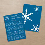 2025 Calendar Business Logo Blue Snowflake Holiday Card<br><div class="desc">Wish your customers a Happy New Year with a custom holiday card featuring your business logo, greeting, and company name over a white 2025 calendar on a blue background on the front. The back features 3 small, medium, and large white snowflakes on a blue background. Replace the sample logo and...</div>
