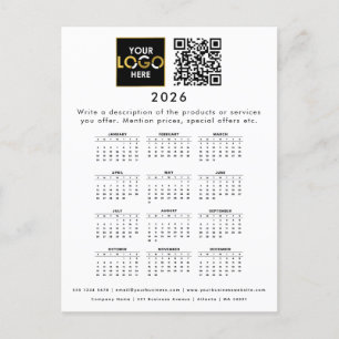 2025 Calendar Business Logo Contact Detail QR Code Postcard