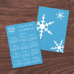 2025 Calendar Business Logo Light Blue Snowflake Holiday Card<br><div class="desc">Wish your customers a Happy New Year with a custom holiday card featuring your business logo, greeting, and company name over a white 2025 calendar on a light blue background on the front. The back features 3 small, medium, and large white snowflakes on a baby blue background. Replace the sample...</div>