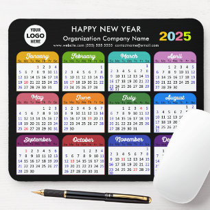 2025 Calendar Business Logo Modern Black Colourful Mouse Pad