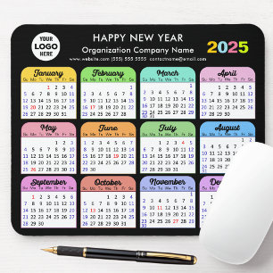 2025 Calendar Business Logo Modern Black Colourful Mouse Pad