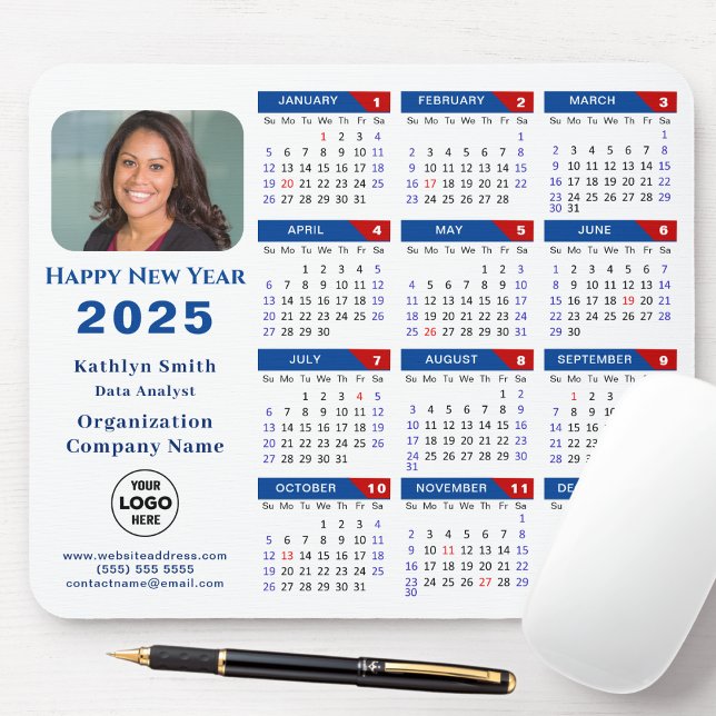 2025 Calendar Business Logo Modern Blue Red Simple Mouse Pad (Creator Uploaded)